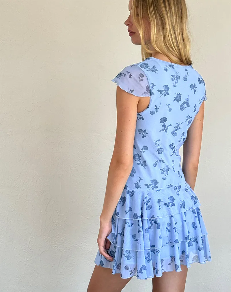 Mirtilo Mini Dress in Inky Blue Floral Mesh sold by Motel Rocks product image thumbnail 4
