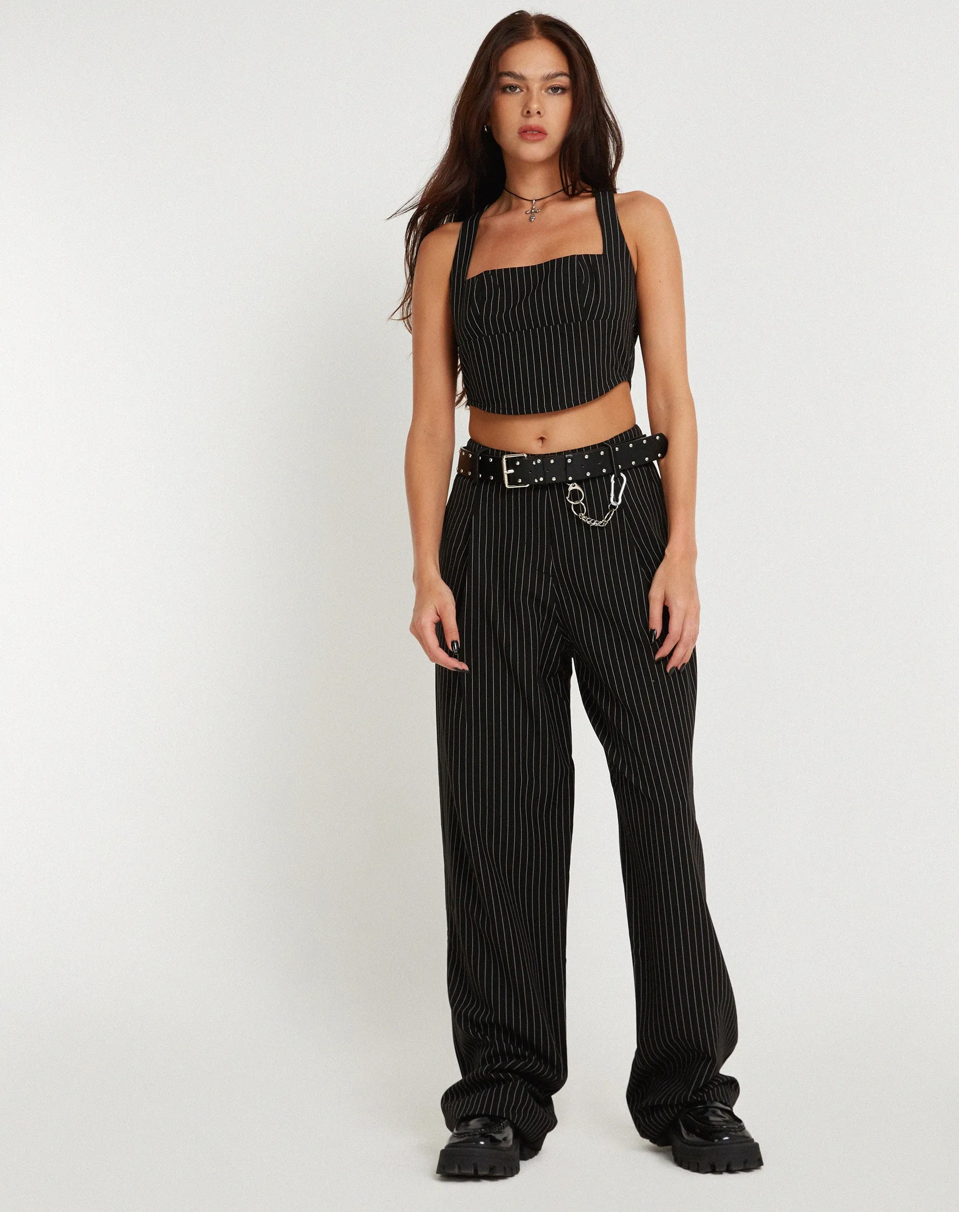 Targun Crop Top in Pinstripe Black sold by Motel Rocks product image thumbnail 5