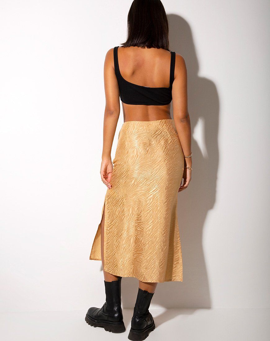 Tindra Midi Skirt in Satin Zebra Caramel sold by Motel Rocks product image thumbnail 4