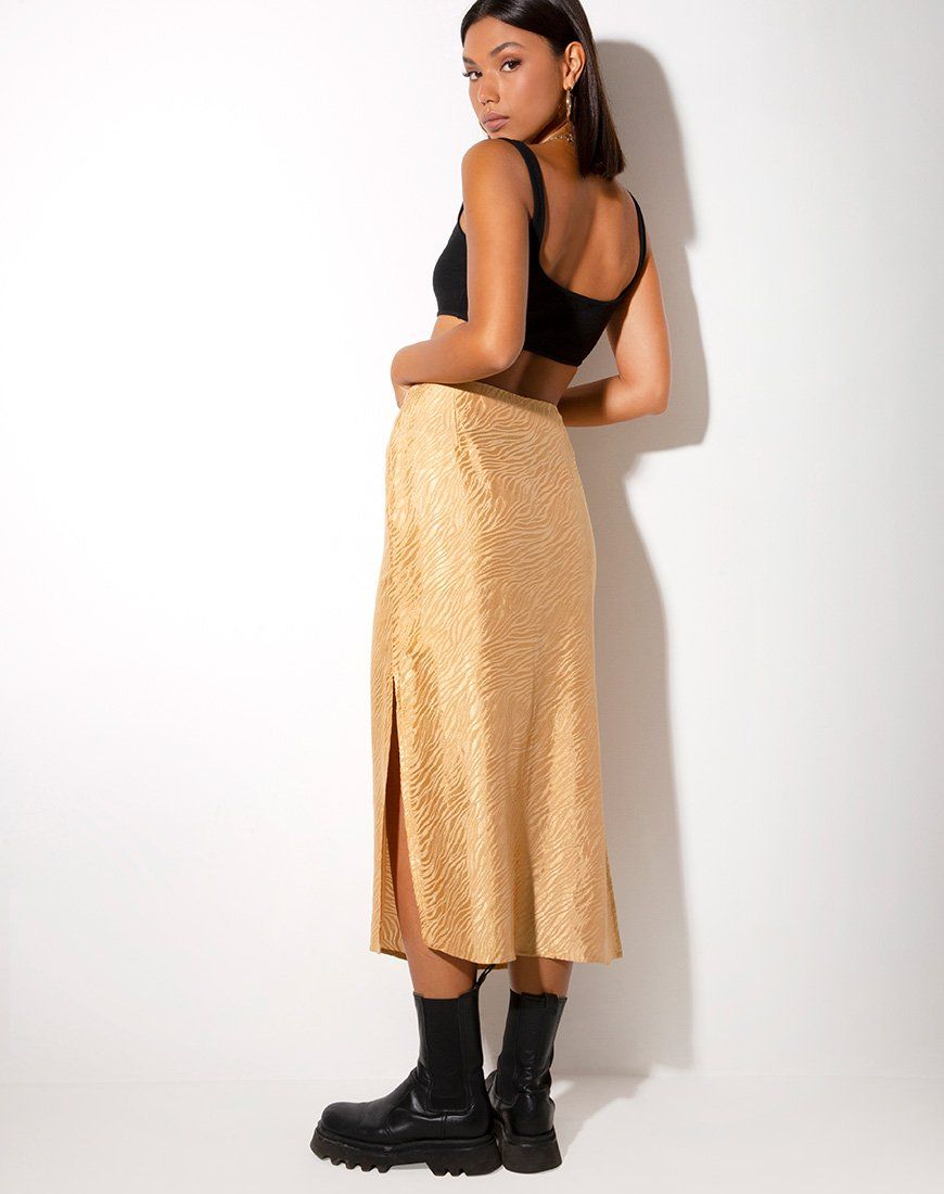 Tindra Midi Skirt in Satin Zebra Caramel sold by Motel Rocks product image thumbnail 2