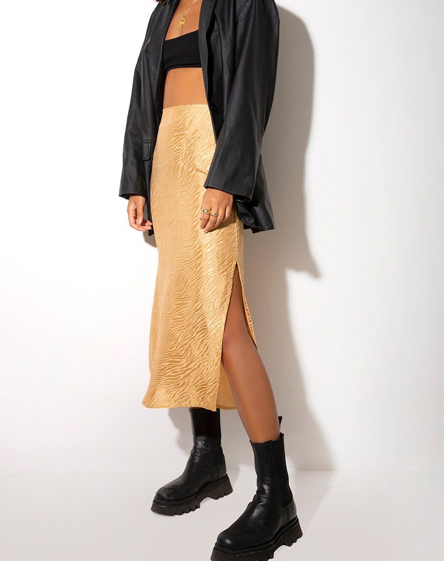 Tindra Midi Skirt in Satin Zebra Caramel sold by Motel Rocks product image thumbnail 3