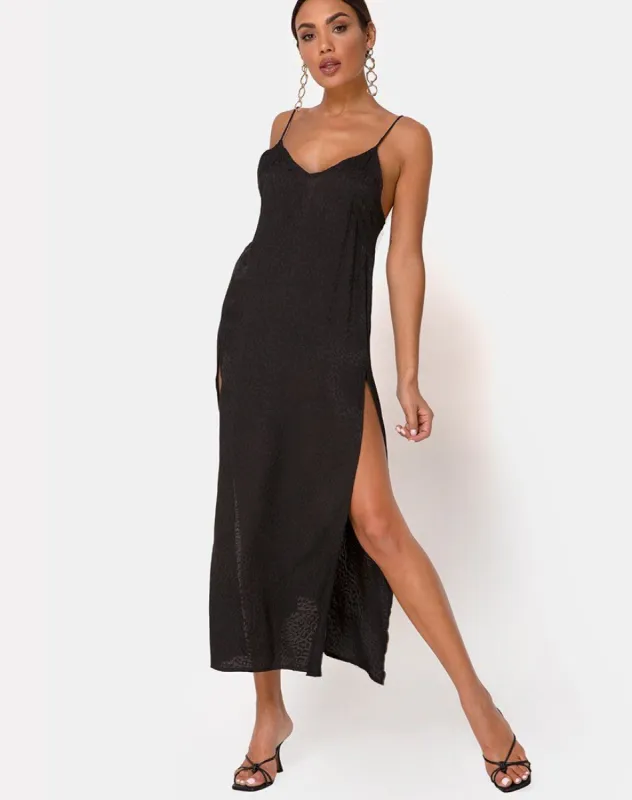 Hime Dress in Satin Cheetah Black sold by Motel Rocks