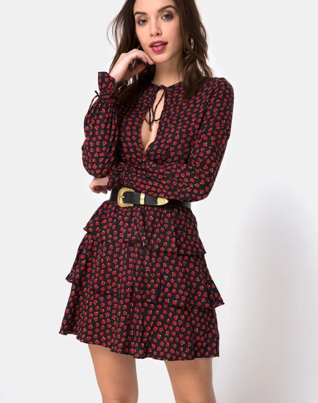 Kepsibelle Dress in Dotty Rose Black sold by Motel Rocks