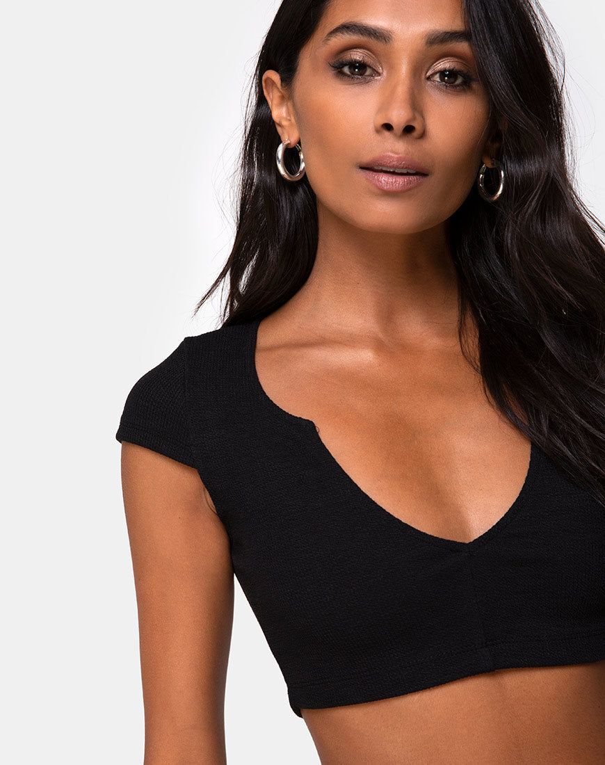 Guanna Crop Top in Rib Black sold by Motel Rocks