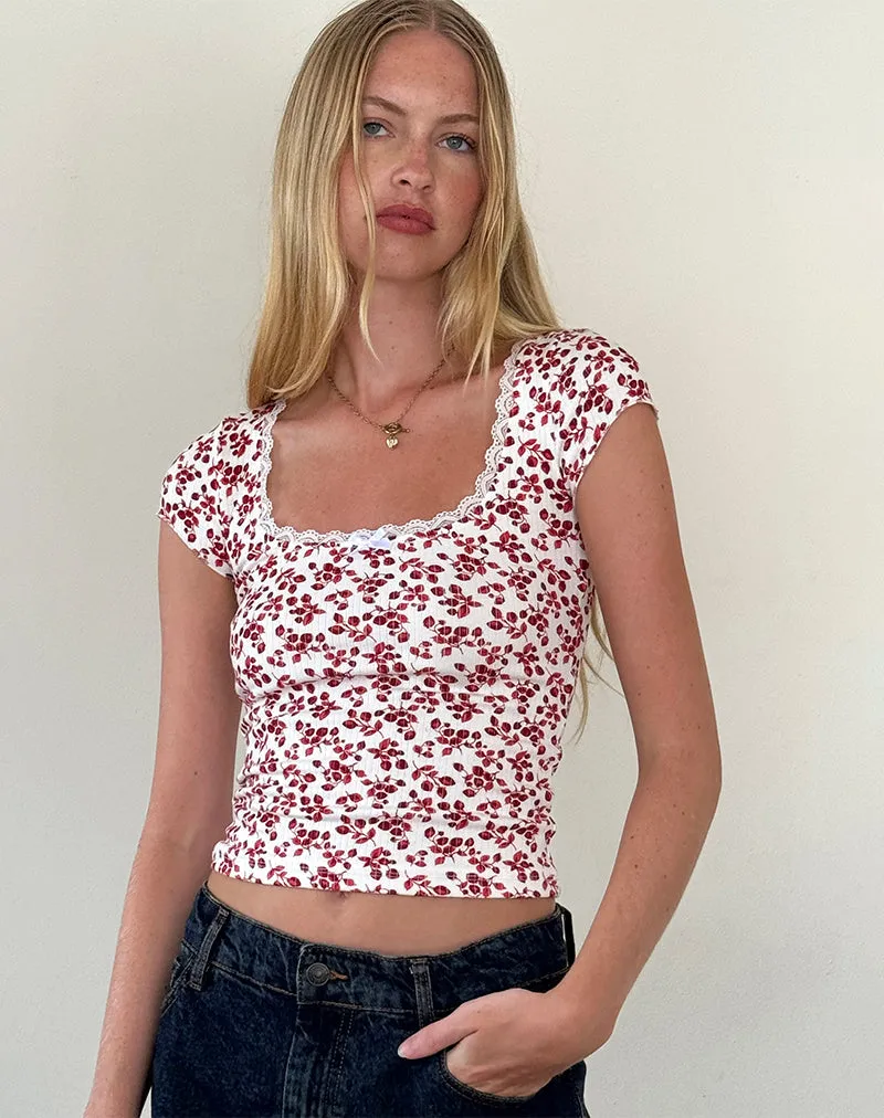 Bovillo Top in Summer Strawberry Off White sold by Motel Rocks product image thumbnail 4