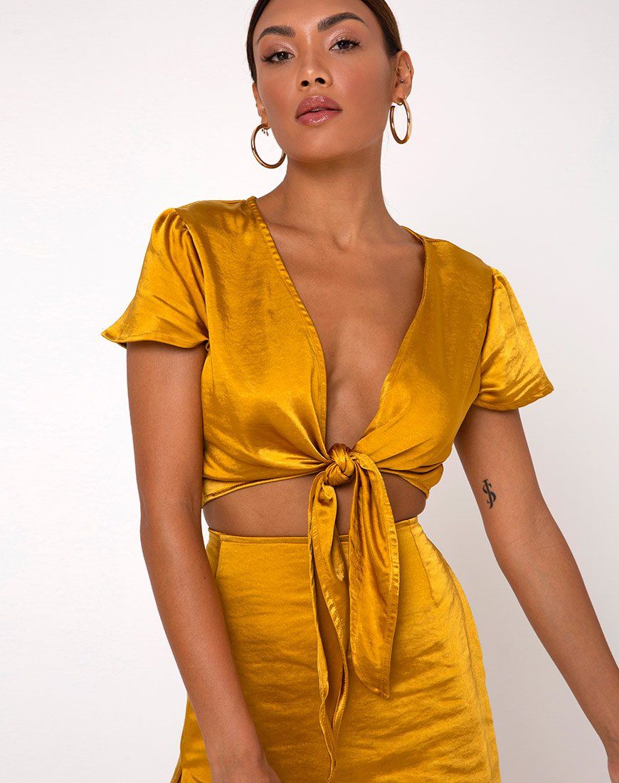 Shenka Mini Skirt in Satin Turmeric sold by Motel Rocks product image thumbnail 5