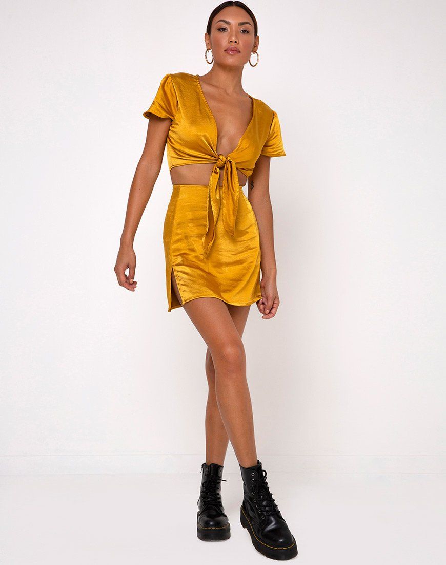 Shenka Mini Skirt in Satin Turmeric sold by Motel Rocks product image thumbnail 3