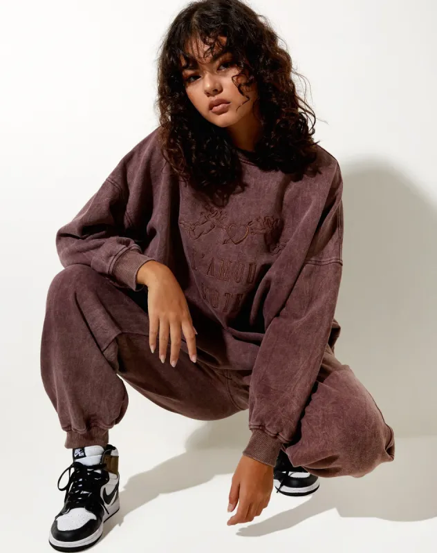 Glo Sweatshirt in Brown Wash L'Amour Motel Embro sold by Motel Rocks