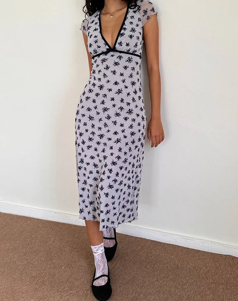 Vilinia Dress in Pale Grey Flower Cluster Flock sold by Motel Rocks product image thumbnail 4