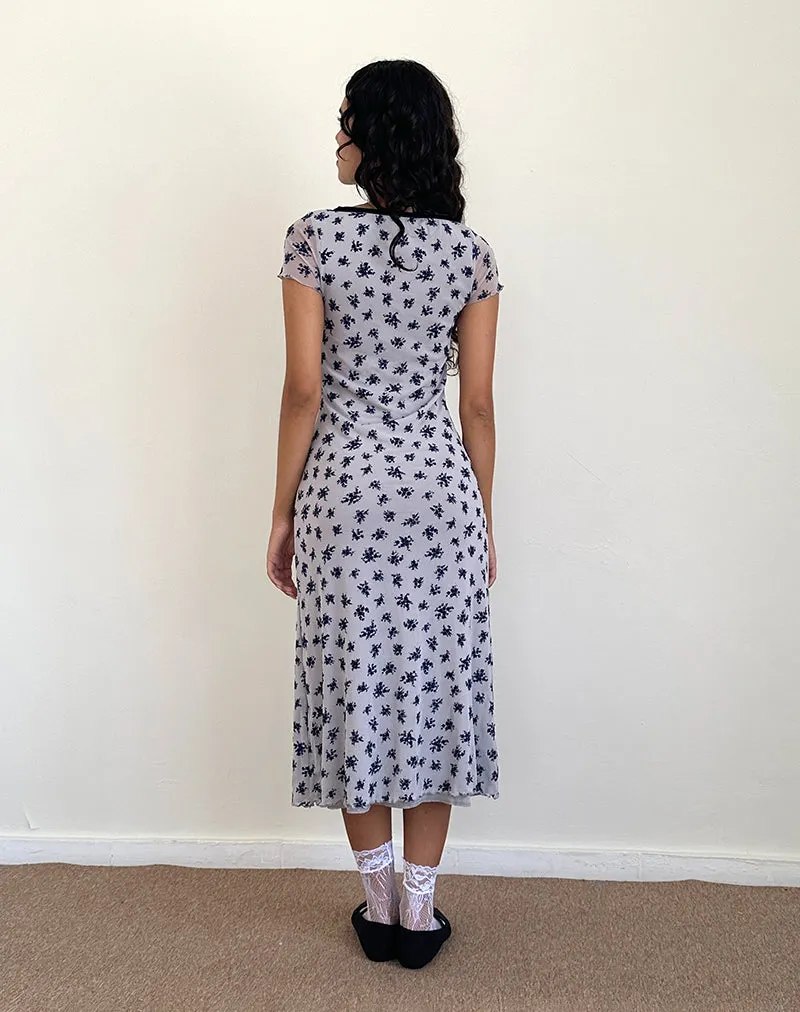 Vilinia Dress in Pale Grey Flower Cluster Flock sold by Motel Rocks product image thumbnail 5