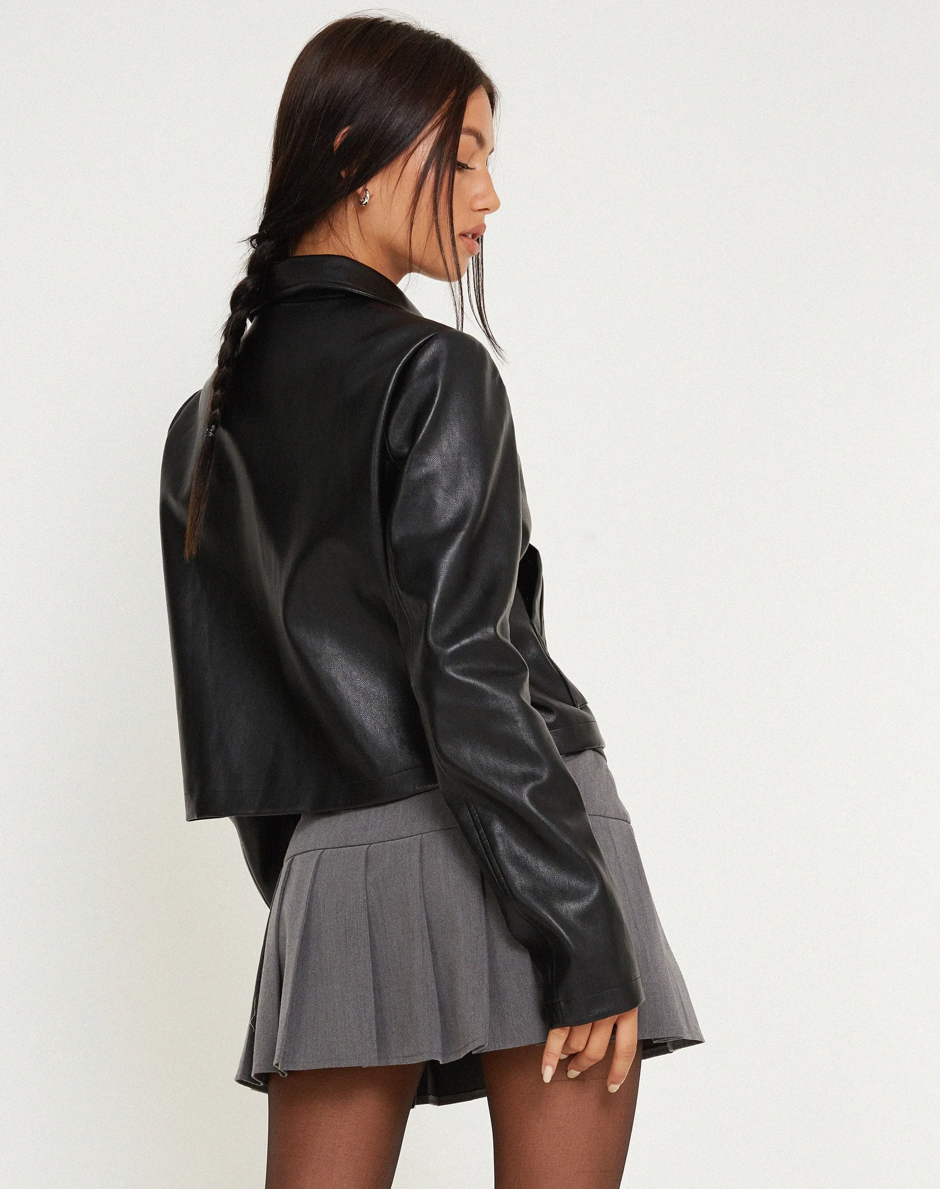 Yonde Zip Up Jacket in PU Black sold by Motel Rocks product image thumbnail 3