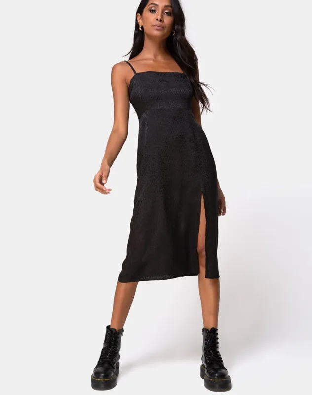 Kaoya Midi Dress in Satin Cheetah Black sold by Motel Rocks
