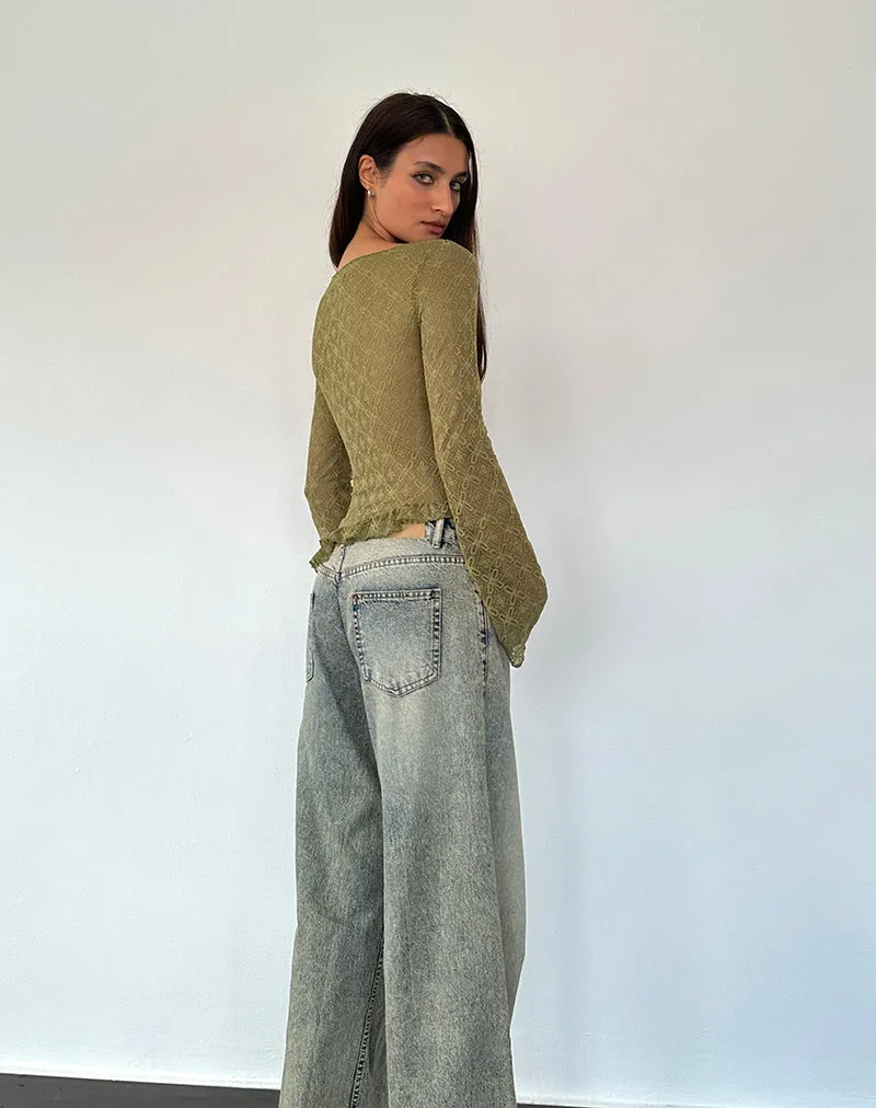 Allegra Long Sleeve Top in Textured Moss Green Lace sold by Motel Rocks product image thumbnail 5
