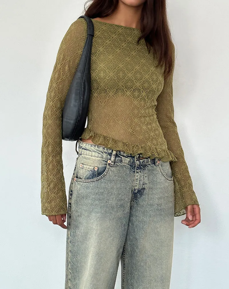 Allegra Long Sleeve Top in Textured Moss Green Lace sold by Motel Rocks product image thumbnail 4
