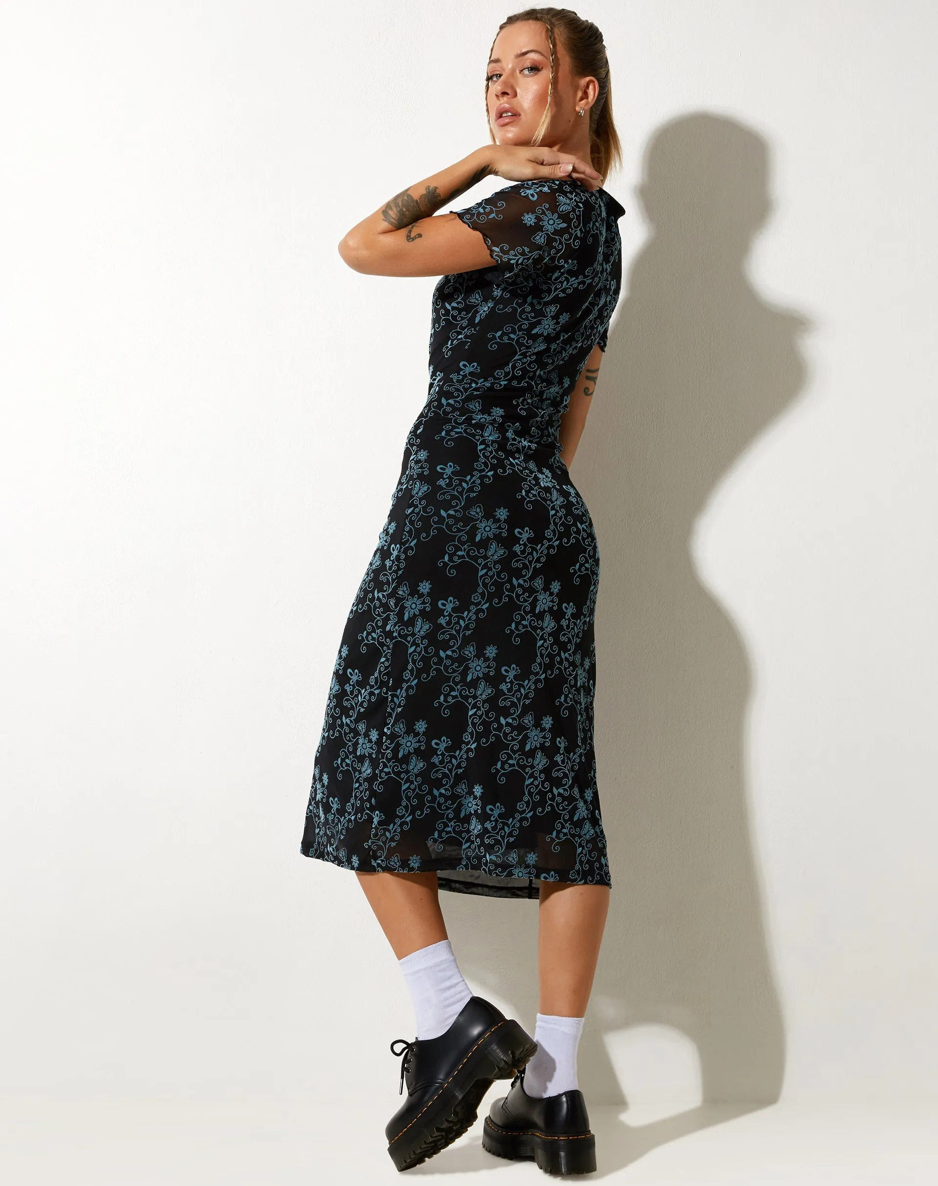 Lorani Midi Dress in Butterfly Vine Flock Blue sold by Motel Rocks product image thumbnail 2