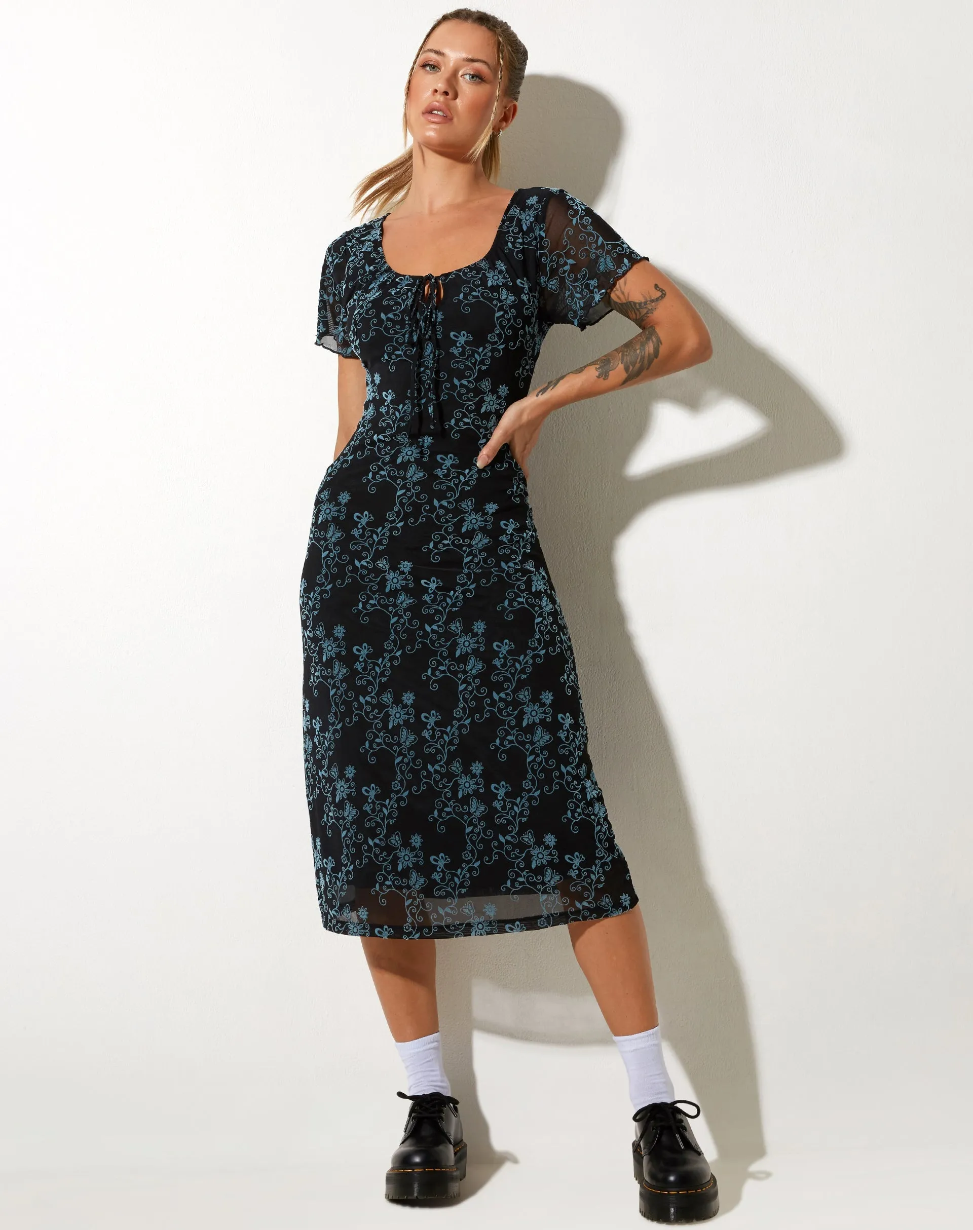 Lorani Midi Dress in Butterfly Vine Flock Blue sold by Motel Rocks product image thumbnail 4