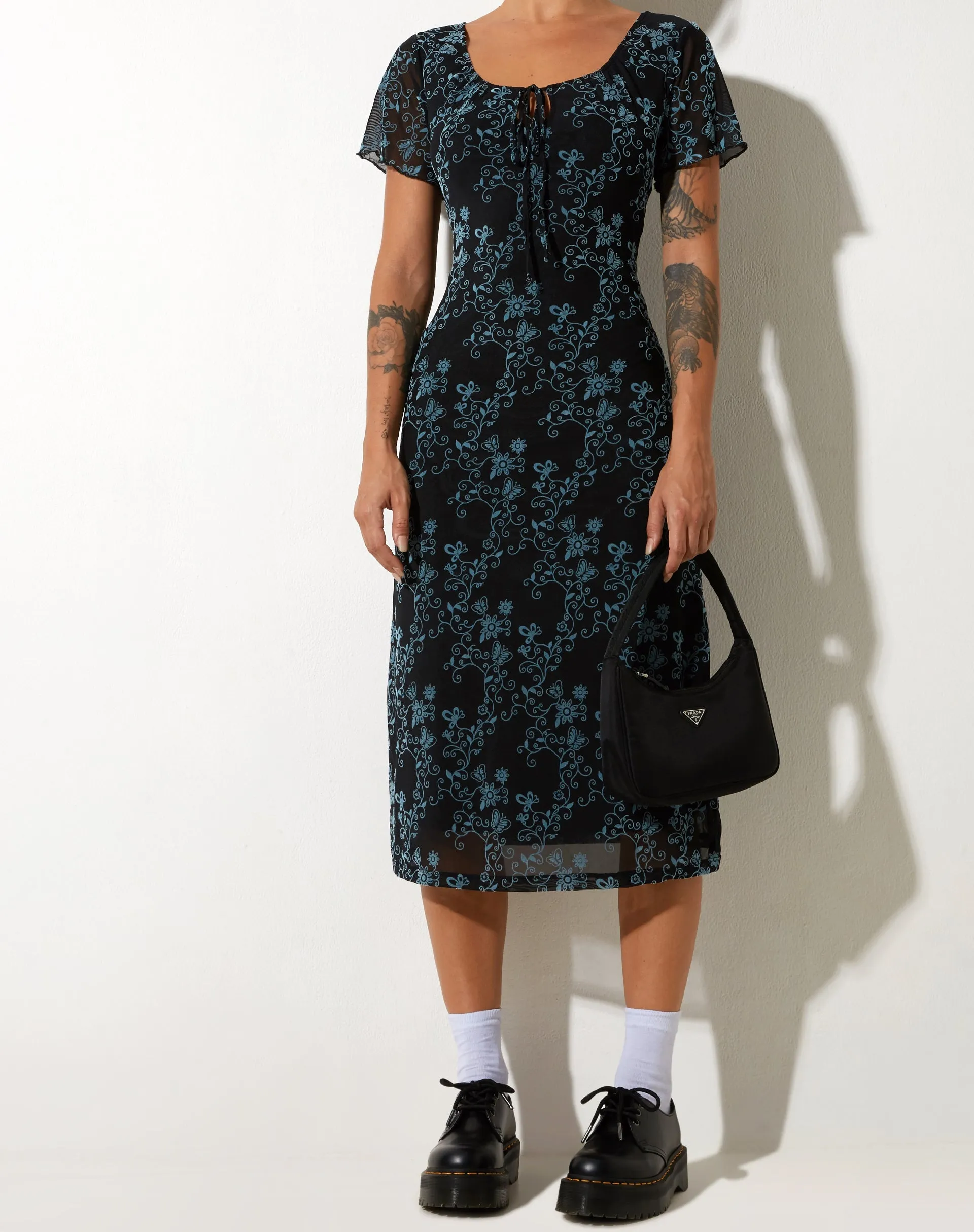 Lorani Midi Dress in Butterfly Vine Flock Blue sold by Motel Rocks product image thumbnail 5
