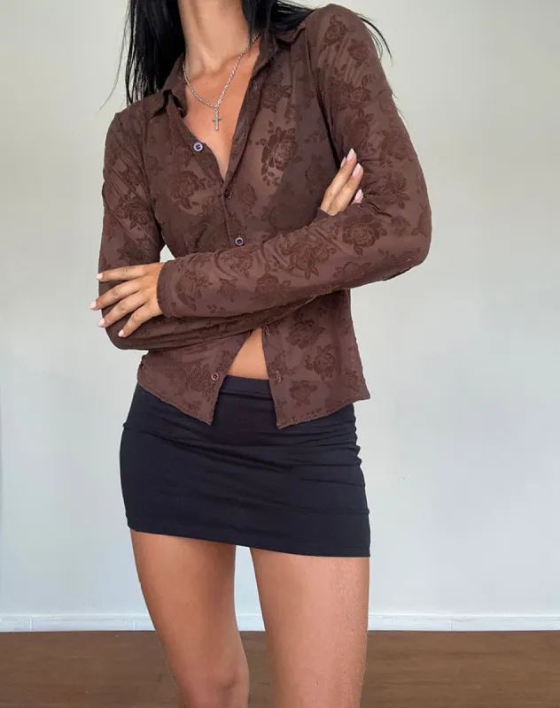 Kenila Romantic Rose Shirt in Flock Brown sold by Motel Rocks