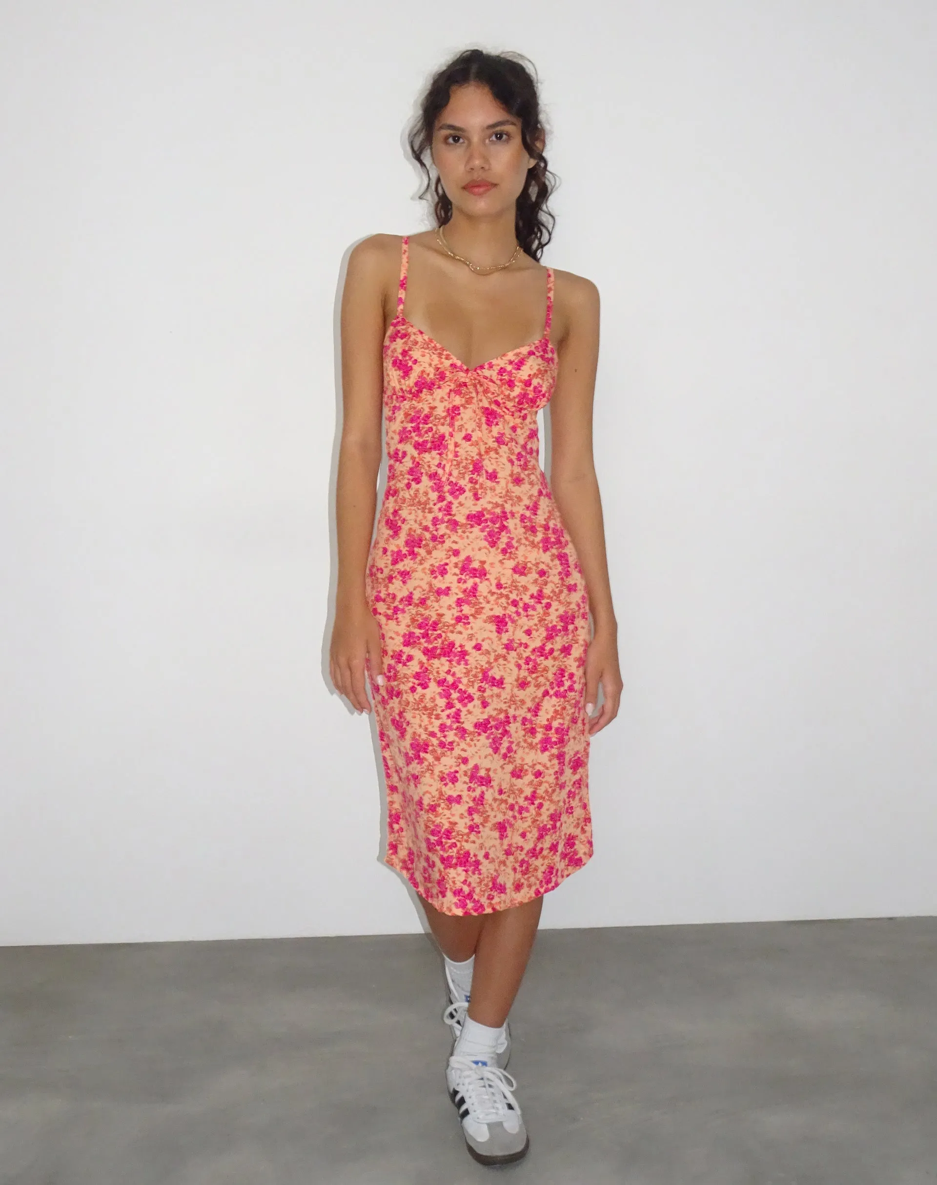 Ronsha Midi Dress in Dark Wild Flower Cantaloupe sold by Motel Rocks