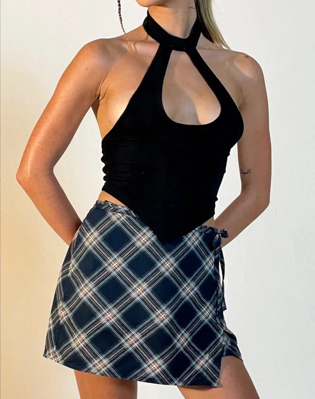 Volta Mini Skirt in 20's Check Black and Grey sold by Motel Rocks