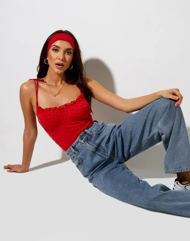 Kalos Cami Top in Red Mesh Red Heart Flock sold by Motel Rocks