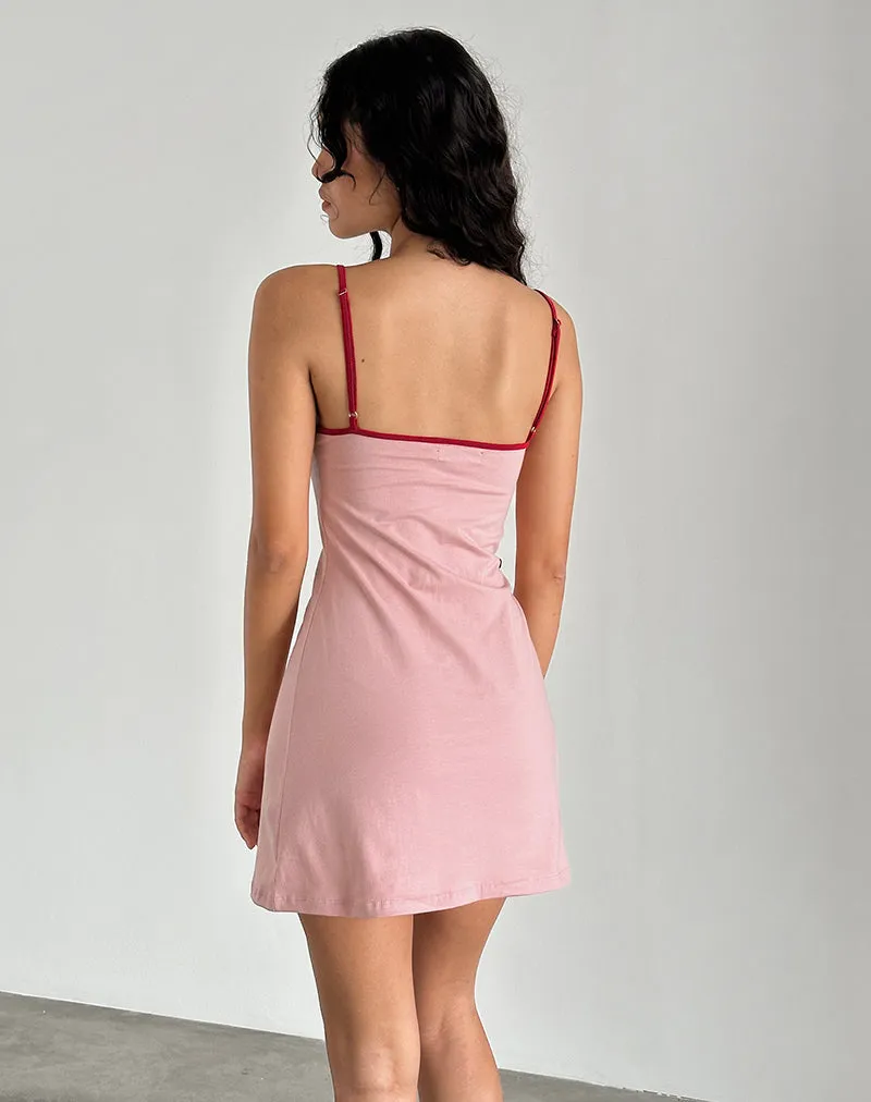 Riniko Mini Dress in Pink Lady with Adrenaline Red Binding sold by Motel Rocks product image thumbnail 4