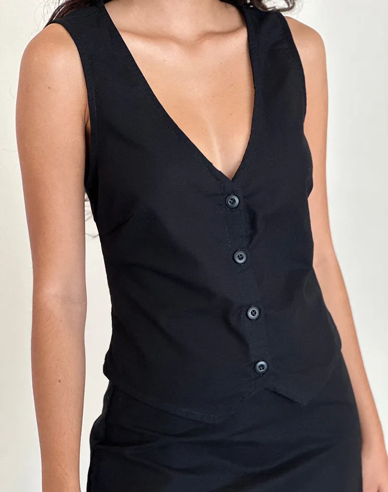 Cyna Button Through Vest Top in Black Linen sold by Motel Rocks product image thumbnail 3