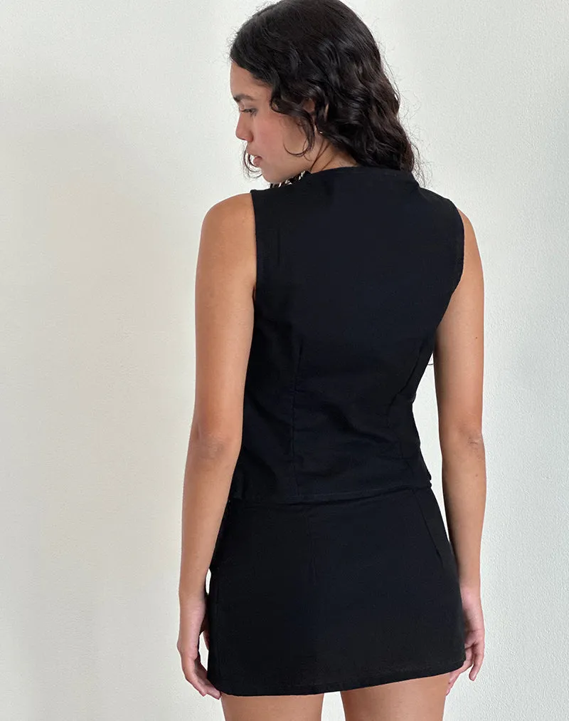 Cyna Button Through Vest Top in Black Linen sold by Motel Rocks product image thumbnail 5