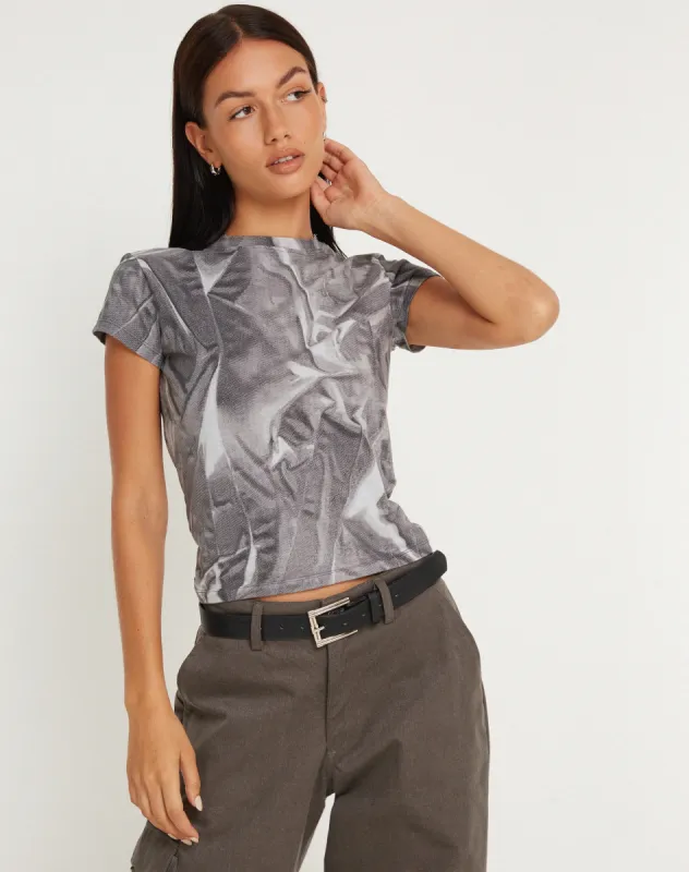Tiona Cropped Tee in Dystopian Crease Grey sold by Motel Rocks