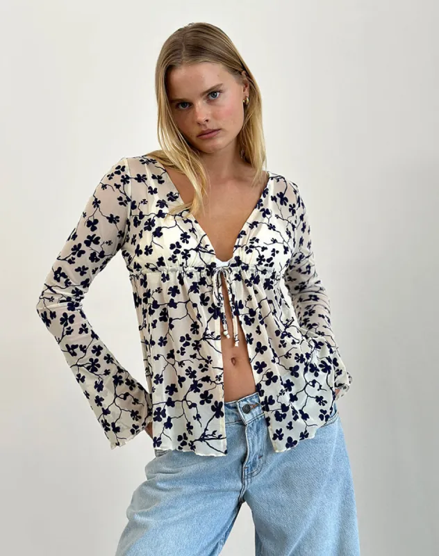 Gerbera Long Sleeve Top in Grunge Floral Flock Cream made by Motel Rocks