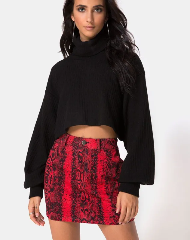 Mini Broomy Skirt in Red Snake sold by Motel Rocks