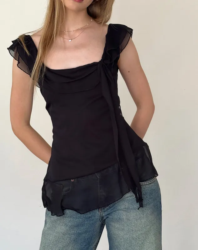 Piro Top in Chiffon Black sold by Motel Rocks