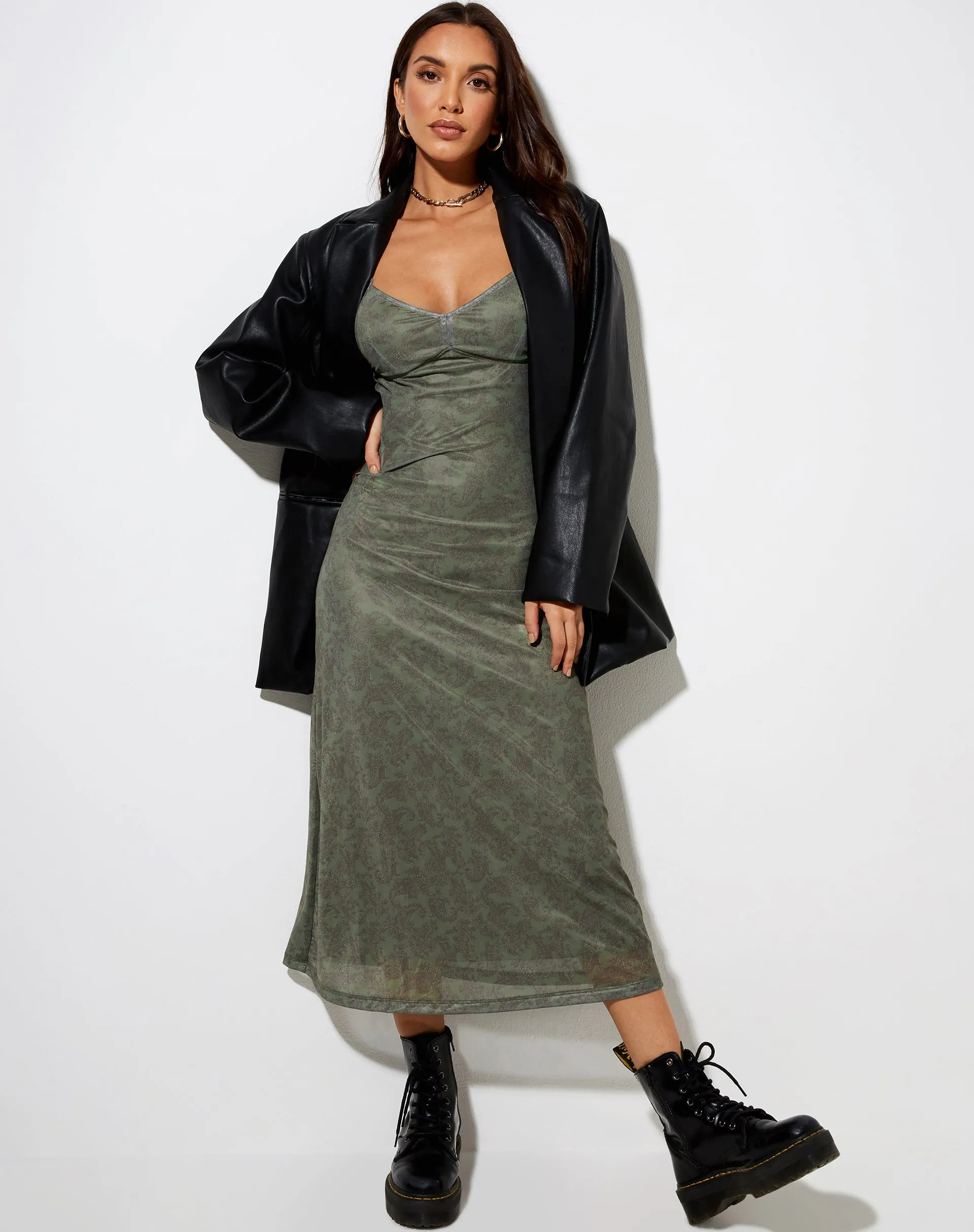Cotina Midi Dress in Mono Paisley Green sold by Motel Rocks product image thumbnail 2