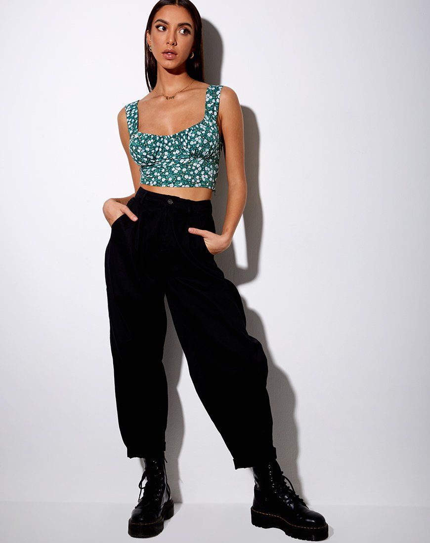 Gladis Vest Crop Top in Floral Field Green sold by Motel Rocks product image thumbnail 3