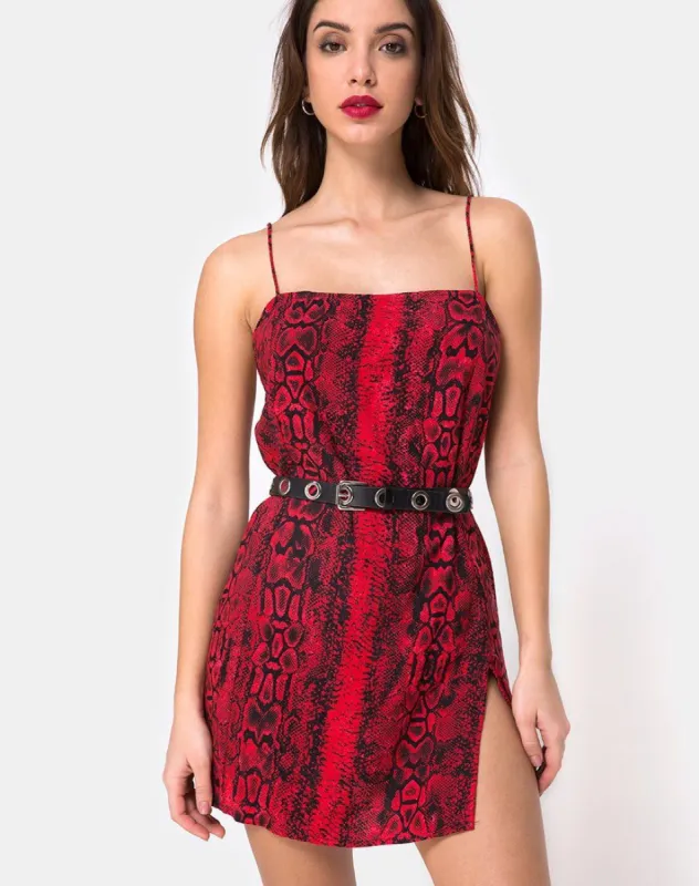 Datista Slip Dress in Red Snake sold by Motel Rocks
