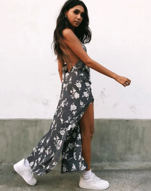 Hime Maxi Dress in White Rose Grey sold by Motel Rocks