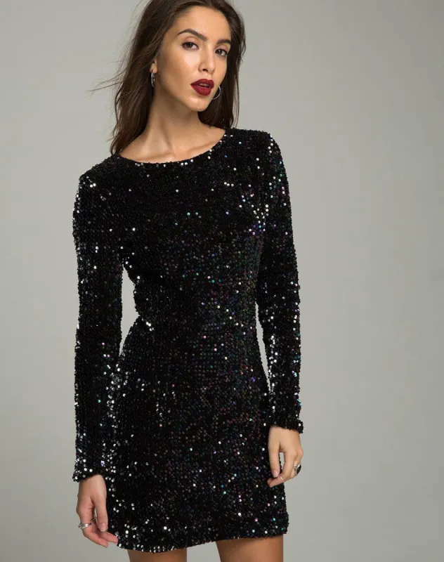 Gabby Dress in Oil Iridescent Sequin sold by Motel Rocks