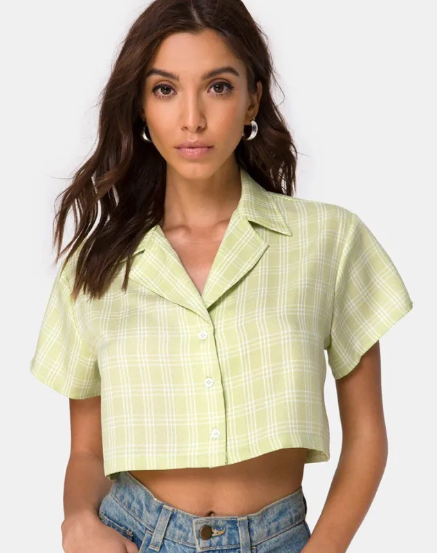 Indiana Cropped Shirt in Sage Check sold by Motel Rocks