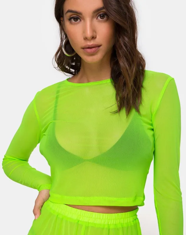 Bonnie Crop Top in Fluro Yellow Net sold by Motel Rocks