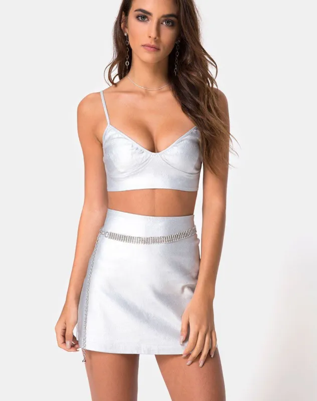 Ewi Mini Skirt in Silver Metallic sold by Motel Rocks