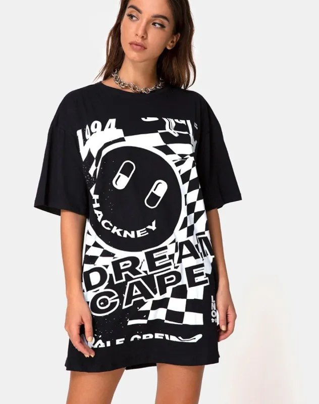 Sunny Kiss Tee in Black with White Dream Scape sold by Motel Rocks