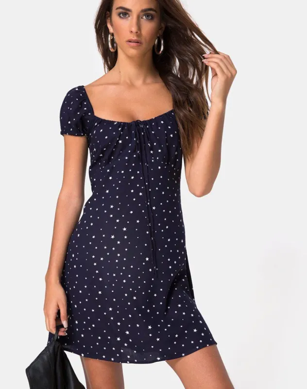 Gaval Mini Dress in Stars Struck Navy sold by Motel Rocks