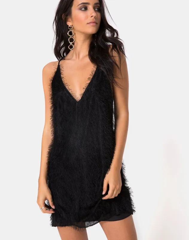 Finn Slip Dress in Fringe Black sold by Motel Rocks