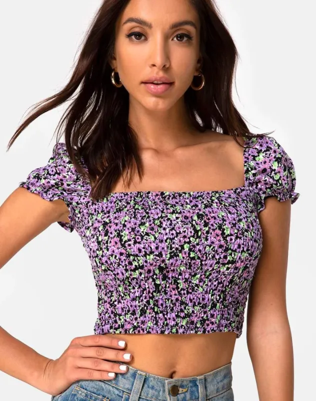 Elso Crop Top in Lilac Blossom sold by Motel Rocks