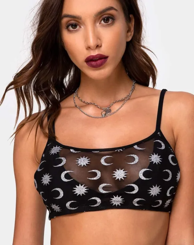 Blink Crop Top in Over The Moon Black with Glitter sold by Motel Rocks