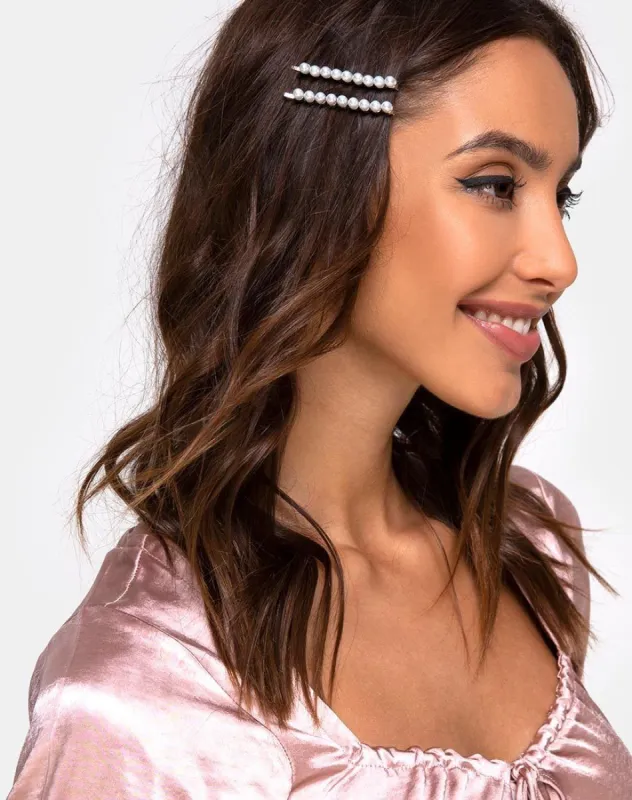 Pearl Hair Clip Set in Silver sold by Motel Rocks