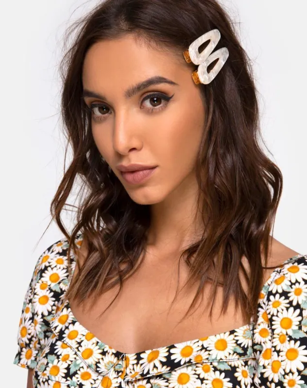 Hair Clip Set in Pearlescent white sold by Motel Rocks