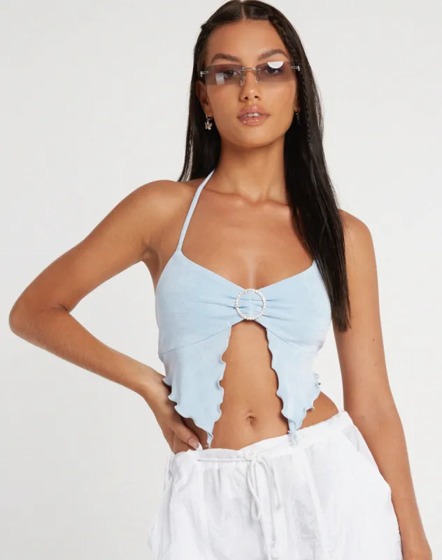 Shima Top in Crepe Baby Blue sold by Motel Rocks