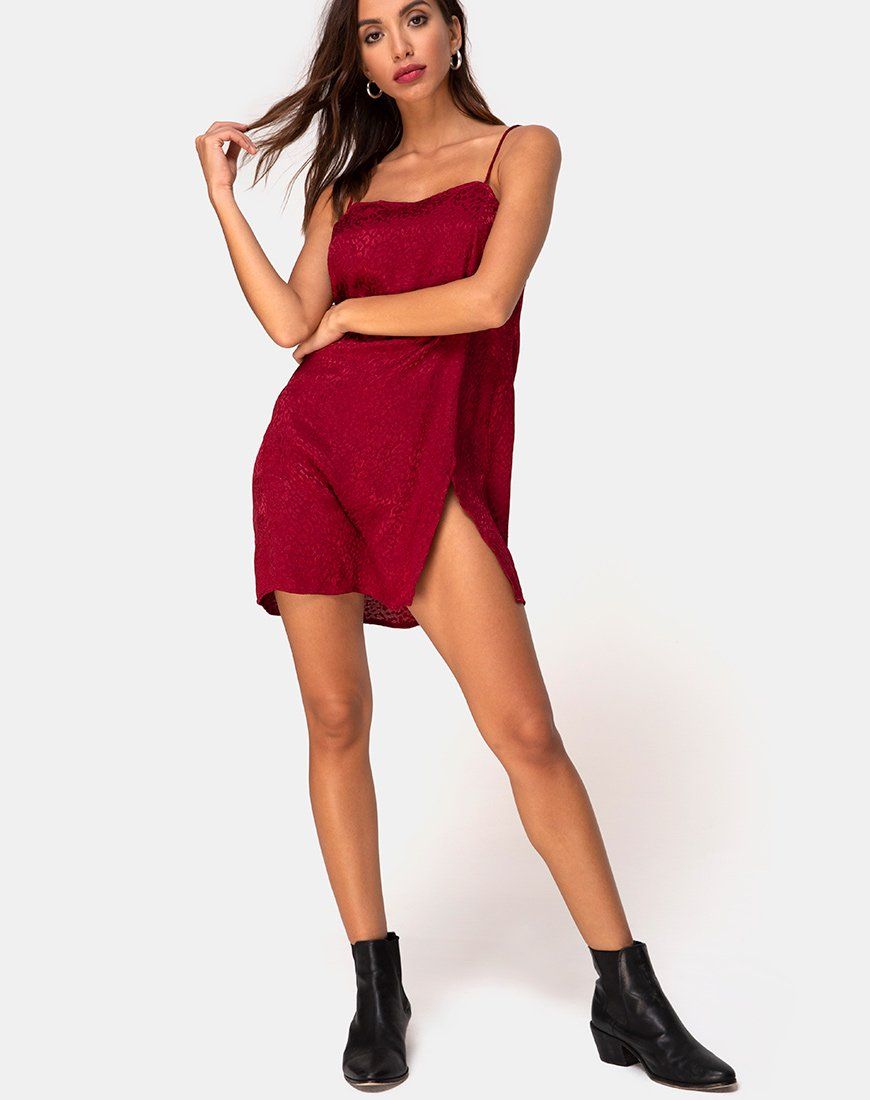 Datista Slip Dress in Satin Cheetah Raspberry sold by Motel Rocks product image thumbnail 3