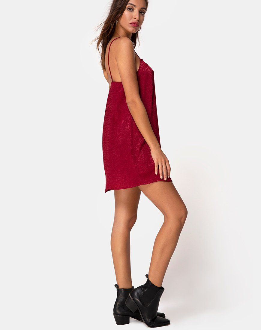 Datista Slip Dress in Satin Cheetah Raspberry sold by Motel Rocks product image thumbnail 4